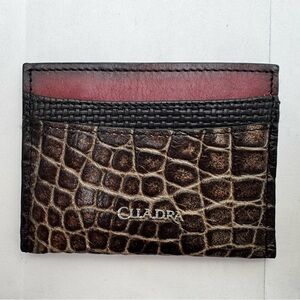 Cuadra Reptile Embossed Leather Credit Card Holder Wallet Brown 4” x 3”